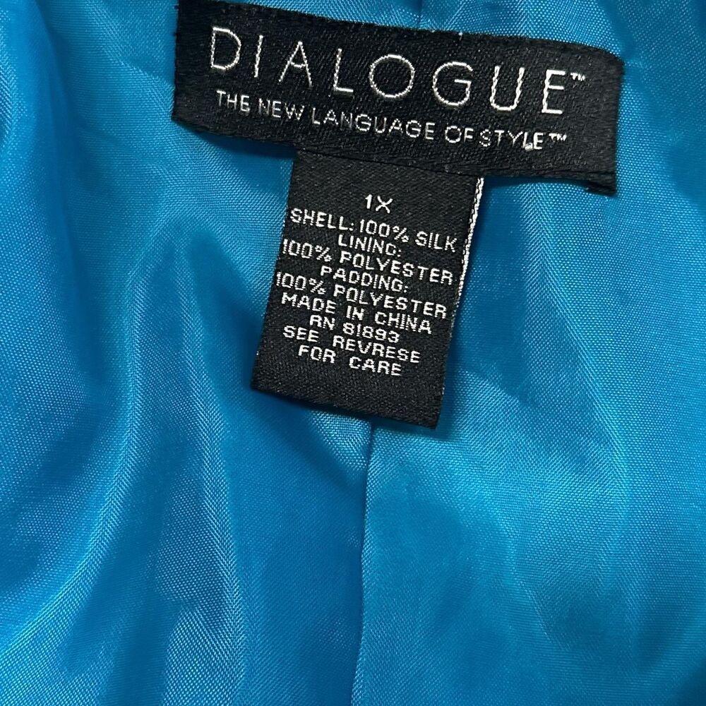 Dialogue Quilted Jacket Womens 1X Tourquoise Silk Button Up Diamond Pattern - Picture 9 of 12